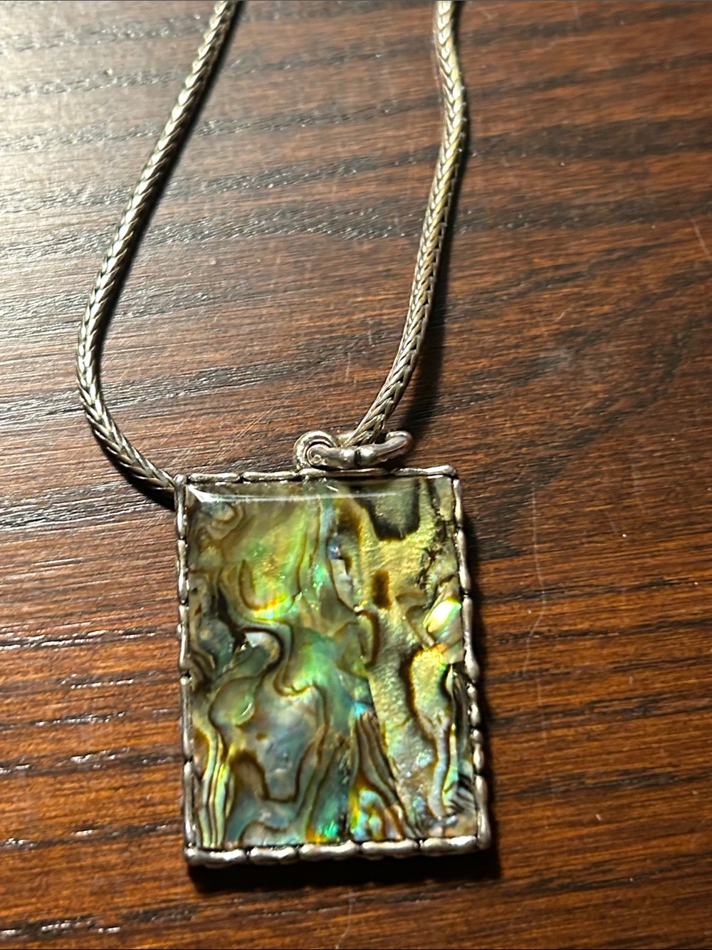 Abalone Shell Rectangular Pendant Necklace in Iridescent Green